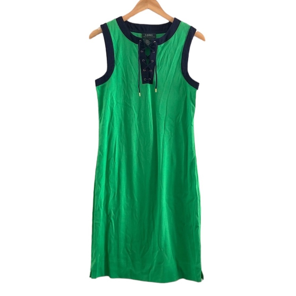 Ralph Lauren | Green sleeveless drawstring tank midi dress size medium